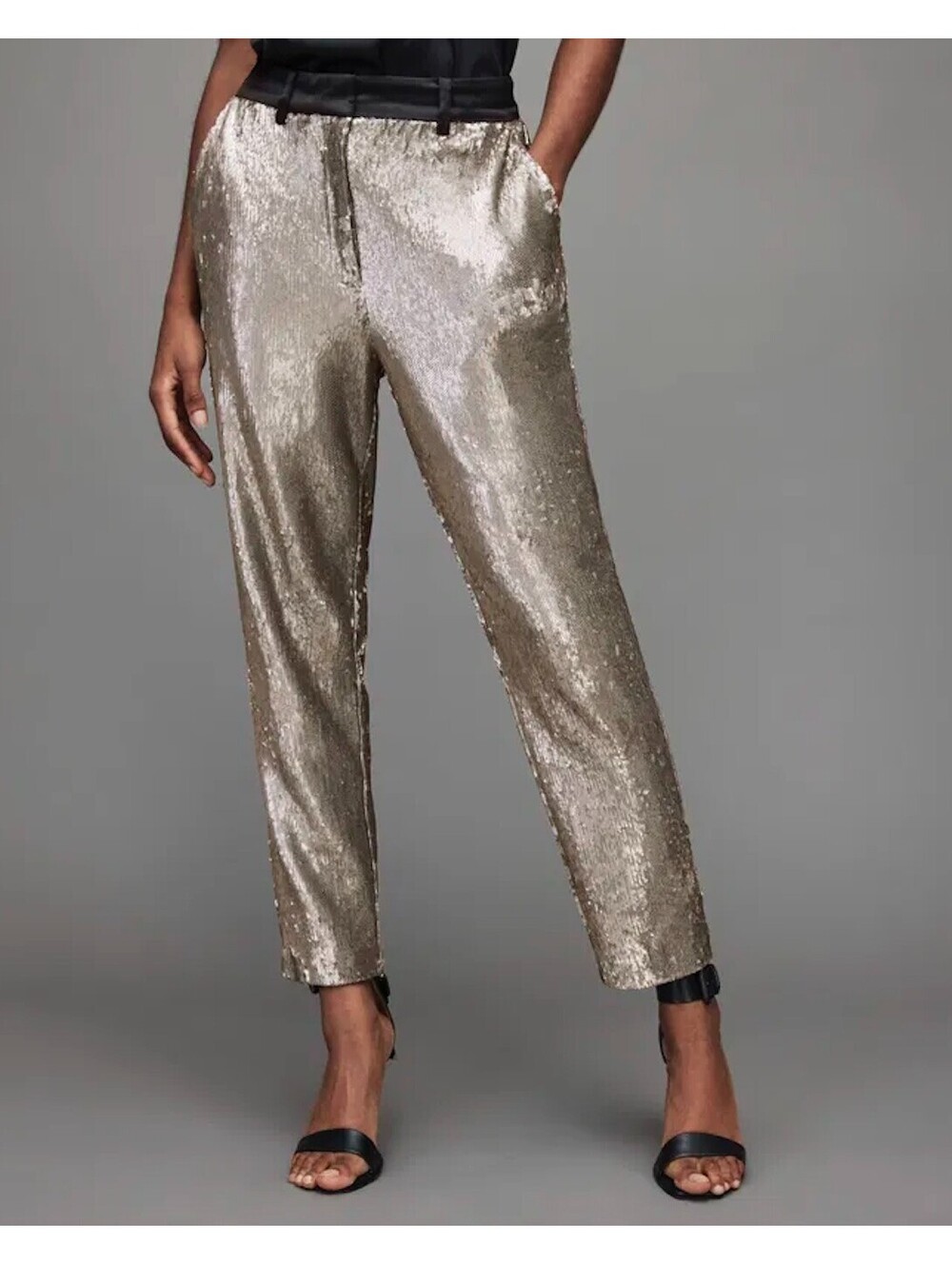 AllSaints Leigh Sequin Trousers Silver Sequin Straight Leg Pants 6 BNWT NEW